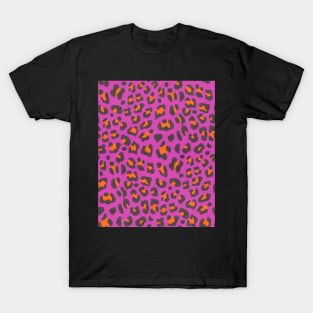 Leopard Print- Orange & Black on Hot Pink T-Shirt